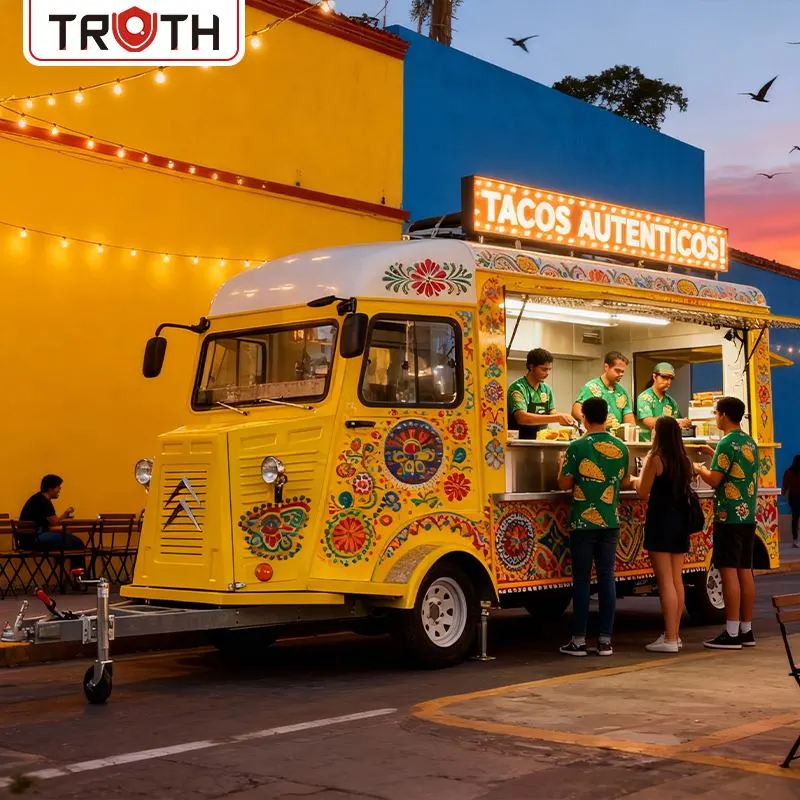 Mobiele elektrisch rijdbare voedselaanhangwagen voor taco's