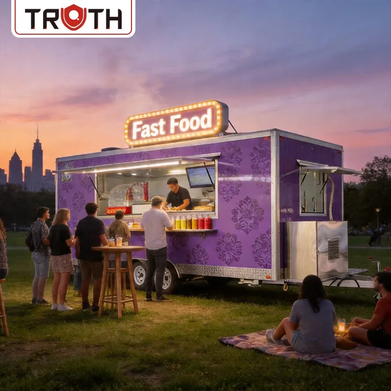 Vierkante pizzafoodtruck met badkamer